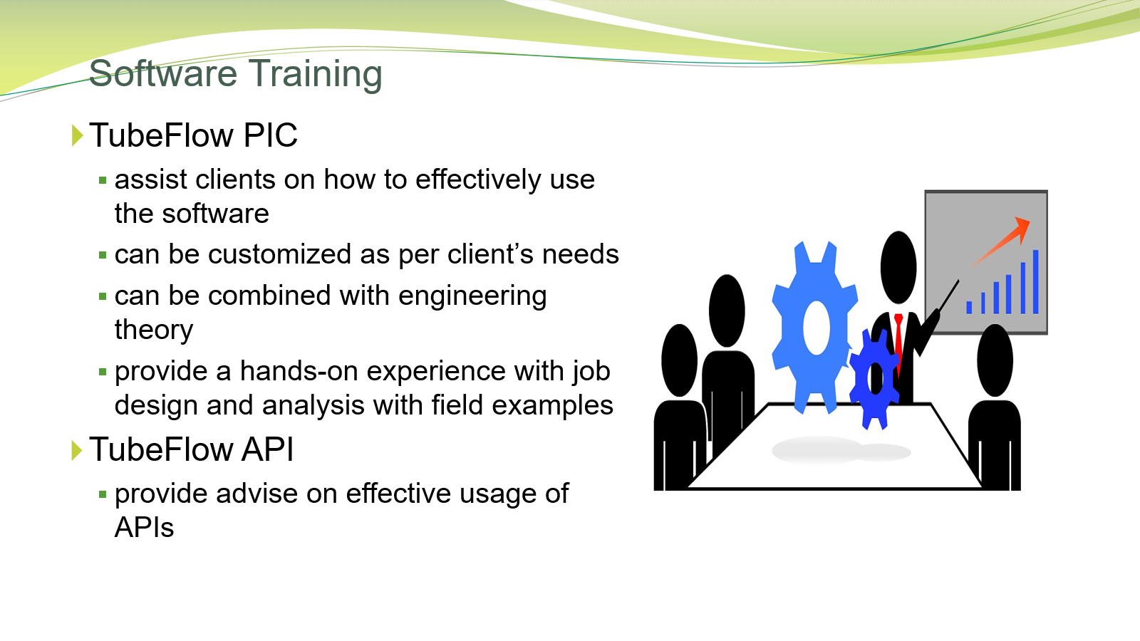 Software Training: TubeFlow PIC-assist clients on how to effectively use the software, TubeFlow API-provide advise on effective usage of APIs